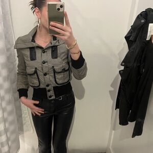 Guess Black & Cream Houndstooth Cropped Blazer Jacket